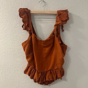 Linen-Blend Ruffle Cutout Back‎ Peplum Tank